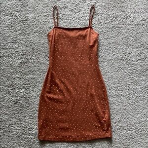 Elegant Orange-Brown Polka Dot Dress